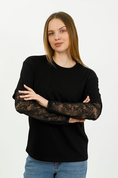 HDM Women's Black Sleeveless Lace Pack Crew Neck T-Shirt - H6060