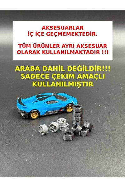 3D Atelier 1:64 Ölçekli Diecast Model Araç Garaj Seti (9 Parça Jant ve Lastik)
