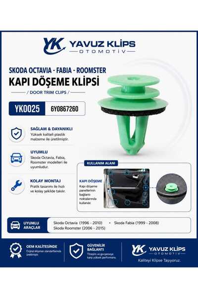 Skoda Octavia - Fabia - Roomster Kapı Döşeme Klipsi 15 Ad OEM:6Y0867260