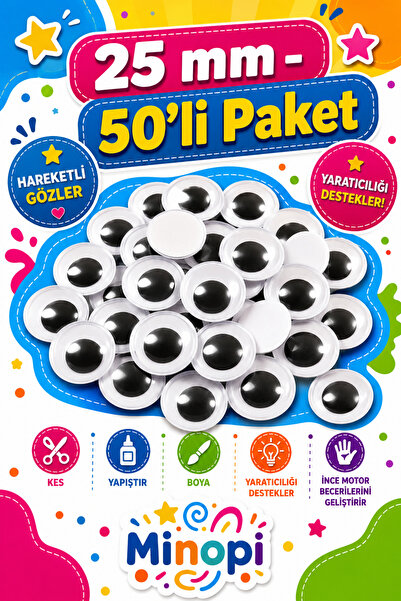 Minopi Oynar Göz Siyah 25 mm 50'li Paket Oynayan Göz Hobi Tasarım Anasınıfı K...
