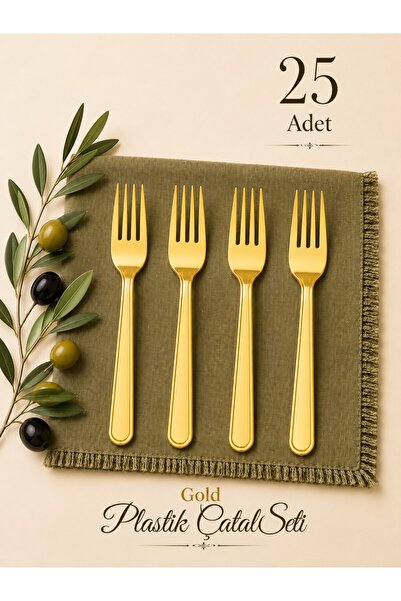 troykar 25 Adet ALTIN (GOLD) Renk LÜX SERT PLASTİK Çatal (18 Cm )Parti Doğum ...