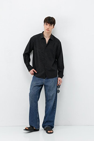 VAMOSCLO Oversize Shirt with Stitching Detail Black