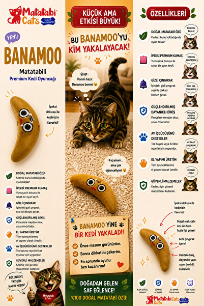 MATATABİ CATS Banamoo Sesli, Kumaş Peluş Kedi Oyuncağı Matatabi Içerikli (KED...