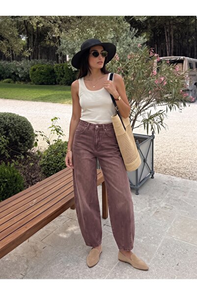 ONLOOX Mürdüm Pamuklu Normal Bel Baggy Bol Kesim Vintage Yıkamalı Cepli Denim...