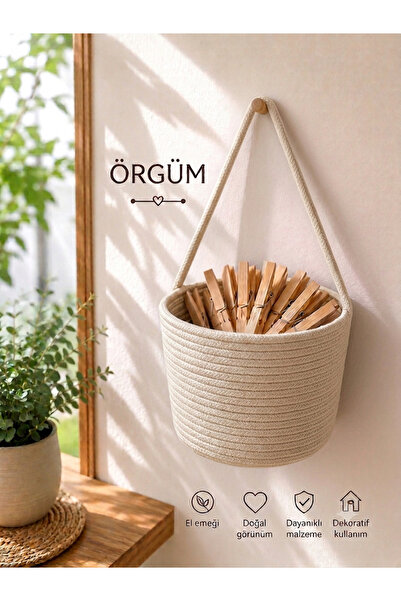 ÖRGÜM Basket Peg Basket Decorative Multi-Purpose Organizer 15X15 cm Pegs Not ...