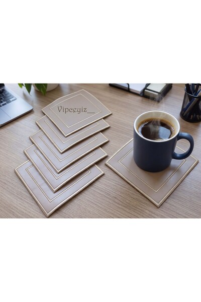 vipceyiz Leather Office Type Coasters 6 Pieces 15 cm