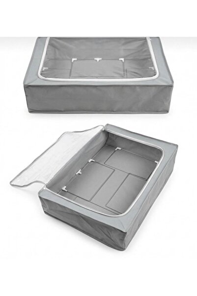 Handyol 3 Pieces Large Size Storage Bins with Windows and Steel Support, Multi-Purpose Organizer under the Bed, 66X46X20 cm