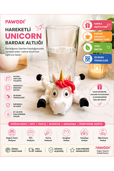 Generic 3D Şaşkın Unicorn Sürpriz Coaster Bardak Konunca Hareket Eden 3D Bask...