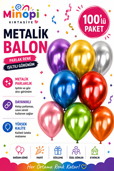 Minopi Mixed Balloon Patternless Colorful Balloon Metallic Balloon Normal Siz...
