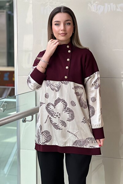 Ghisa Triko Saten Combinli Desenli Tunik