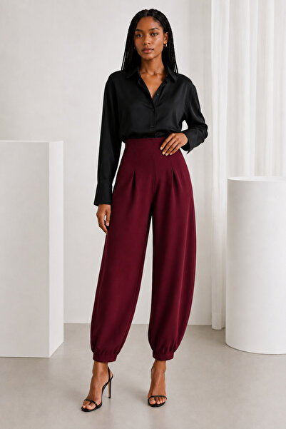 MevaMoss Pantaloni model Shalwar cu talie elastică, roșu claret