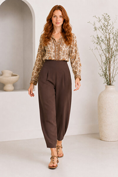 Generic Brand Pantaloni tip balon cu talie elastică, model Shalwar