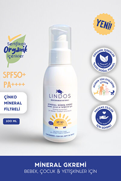 Lindos Organik Mineral Filtreli Güneş Kremi Non Nano Çinko Oksit Spf50 Bebek,...