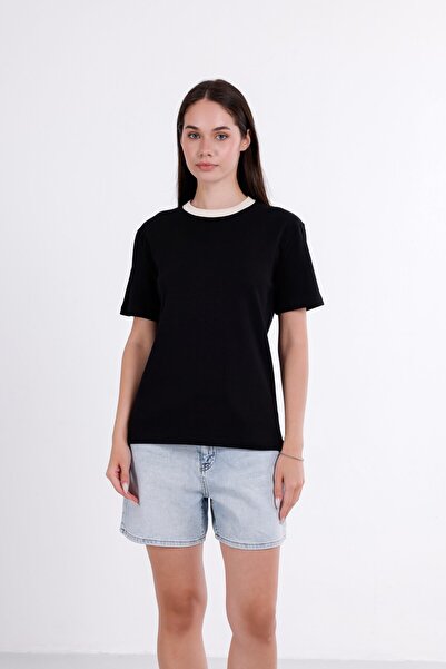 i8 Denim Contrast Collar Basic T-Shirt