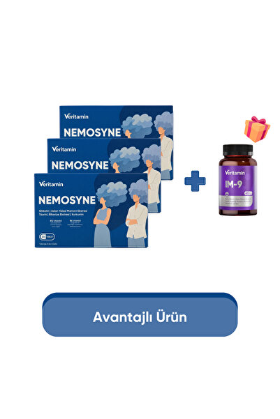 Veritamin Nemosyne Sitikolin ve Aslan Yelesi Mantarı Içeren Gıda Takviyesi 3'...