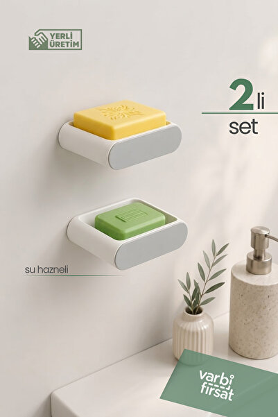 Varbifırsat 2 Pieces Adhesive Soap Dish and Sponge Holder with Water Containe...