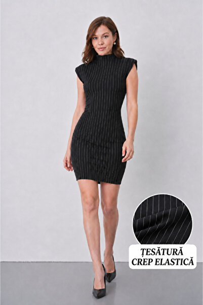 WOMAN VISION Rochie mini elegantă de damă, cu dungi, guler înalt și design cu...