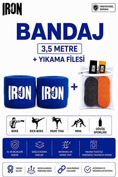 THE IRON Boks, Kick Boks, Muay Thai, MMA ve Dövüş Sporları Bandajı + Yıkama F...