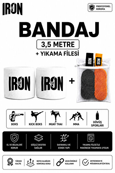 THE IRON Boks, Kick Boks, Muay Thai, MMA ve Dövüş Sporları Bandajı + Yıkama F...