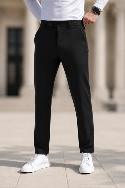 DOPPİO'N DENİM Pánské černé kalhoty Slim Fit z pružné lycry