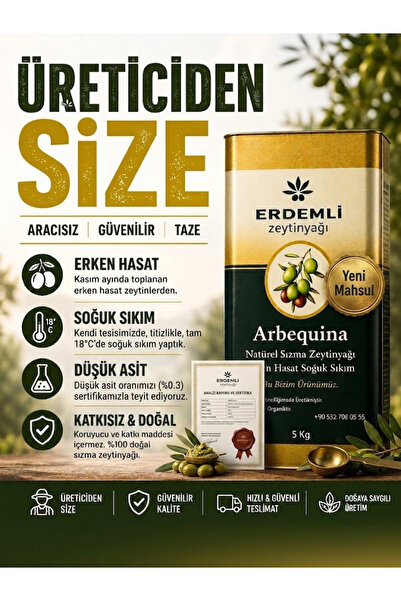 ErdemliArbequina Zeytinyağı İspanya Arbequina Yeni Mahsul Erken Hasat Soğuk S...