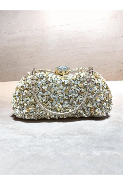 Busrabags Beige Natural Stone Women's Evening Dress Bag