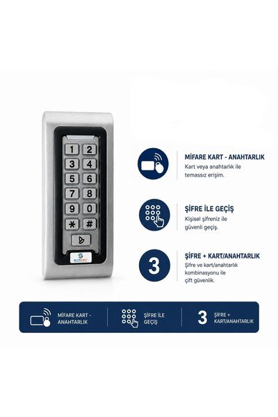 SARKEY SR-200 MF Mifare Kartlı ve Şifreli Geçiş Sistemi Metal Kasa RFID Kart ...