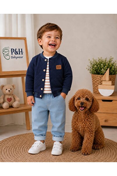 P&H BABYWEAR طقم مكون من 3 قطع للأطفال الرضع/الأولاد يتضمن سترة مخططة مبطنة و...