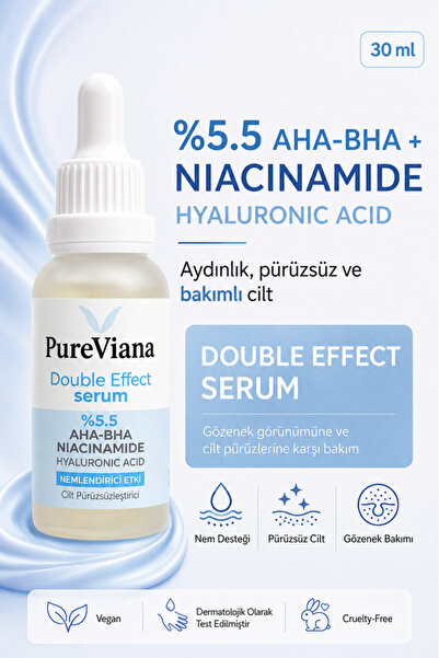 PureViana سيروم مزدوج التأثير 30 مل – AHA-BHA + نياسيناميد – تفتيح البشرة، تض...