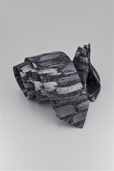 Milleniva Brush Patterned Gray Silver Tie & Handkerchief