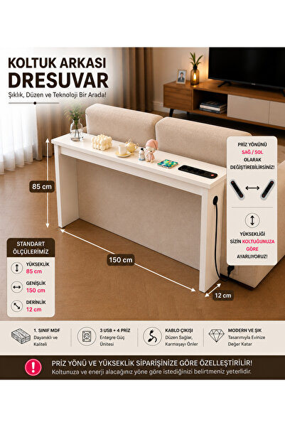 TrMuko Café Royale Vintage & USB-Tech Konsol Raf - 3 USB + 4 Priz Girişli MDF...