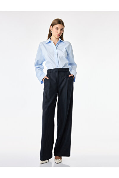 Koton Viscose Blended High Waist Striped Palazzo Trousers with Pocket Detail