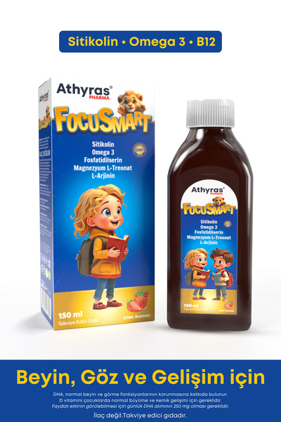 Athyras Pharma FocuSmart Sitikolin, Omega 3 ve Balık Yağı Çocuk Şurubu 150 ml...
