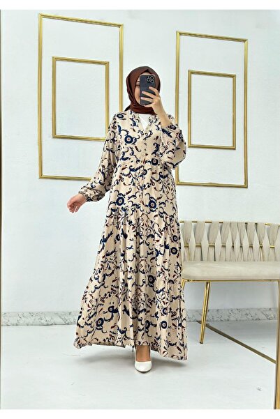 Moda Krash SARMAŞIK DESEN OVERSİZE VİSCON ELBİSE