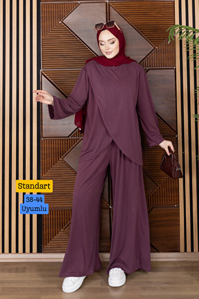 Mogi Butik Women's Modal Cupra Fabric Asymmetrical Cut Hijab Suit 3212 Claret...