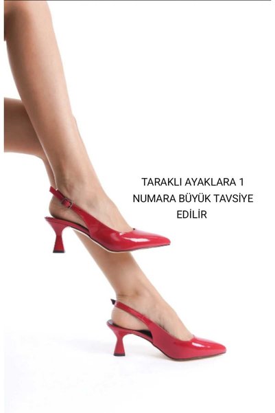 Y ESMA Red Patent Leather Pointed Toe Open Back 5 cm Goblet Heel New Season