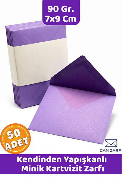 İstisna 50 Adet Mor Renkli Küçük Zarf 7x9 Cm 90 Gr. Kendinden Yapışkanlı Mini...