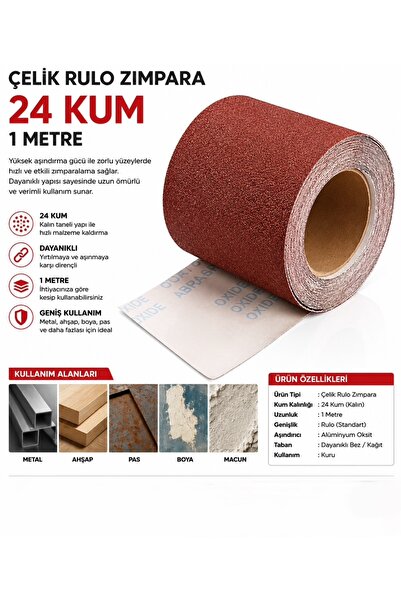 AZS Çelik Rulo Zımpara 24 Kum 1 Metre Rulo Zımpara