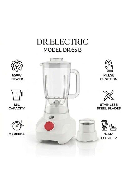 DR.ELECTRIC خلاط كهربائي 2 في 1 مع مطحنة، 650 واط، شفرات ستانلس
