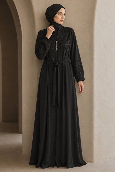 N.S NEVA STYLE Fermuarlı Siyah Tesettür Abaya 29139S