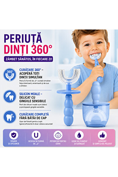 SMARTECH Periuță de dinți pentru copii, 2-6 ani, formă de U, silicon, curățar...