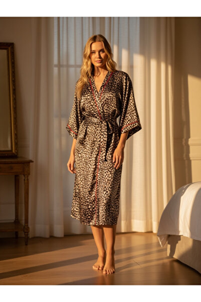 Magic BAlance Leopar Desenli Kırmızı Biyeli Kadın Kimono | 888Balance