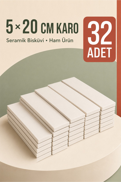 Ref-San 5x20cm Karo - Seramik Bisküvi 32'li (Ham Ürün)