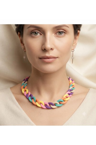 Gogoey Women's Necklace - Colorful Thick Acrylic Chain Ring Necklace