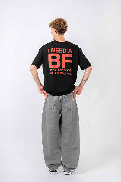 Sekizbiraltı I Need a Bf Back Printed Black Oversize Tshirt
