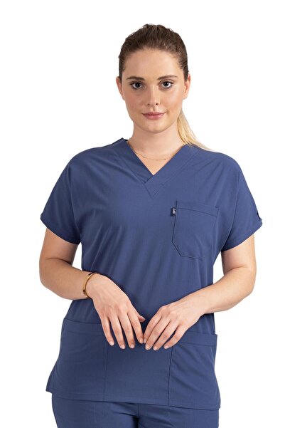 Class Üniforma Tek Üst Fırtına Mavi Likralı Unisex Medikal Hemşire Ve Doktor ...