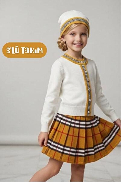 Hilal Akıncı Kids Djevojački kardigan od pletiva sa okruglim izrezom Prugasto...