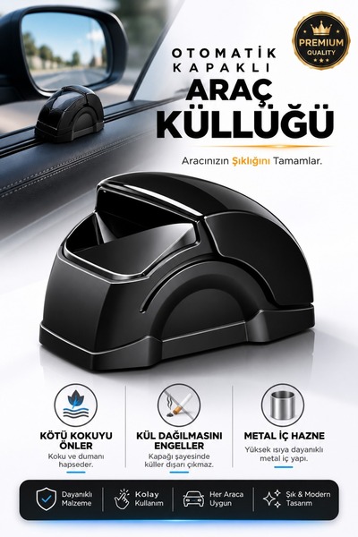 BabuShop Araç Cam Yanı Küllük Kapaklı Ergonomik Koku Engelleyici