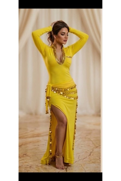 RAHAF TİCARET 2-Piece Stylish Belly Dance Costume with Side Slits and Dance Belt
