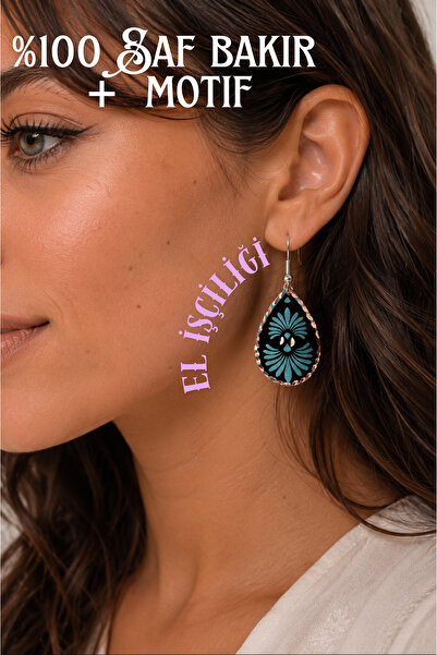 Store Handmade Bohemian Earrings with Copper Blue Motifs